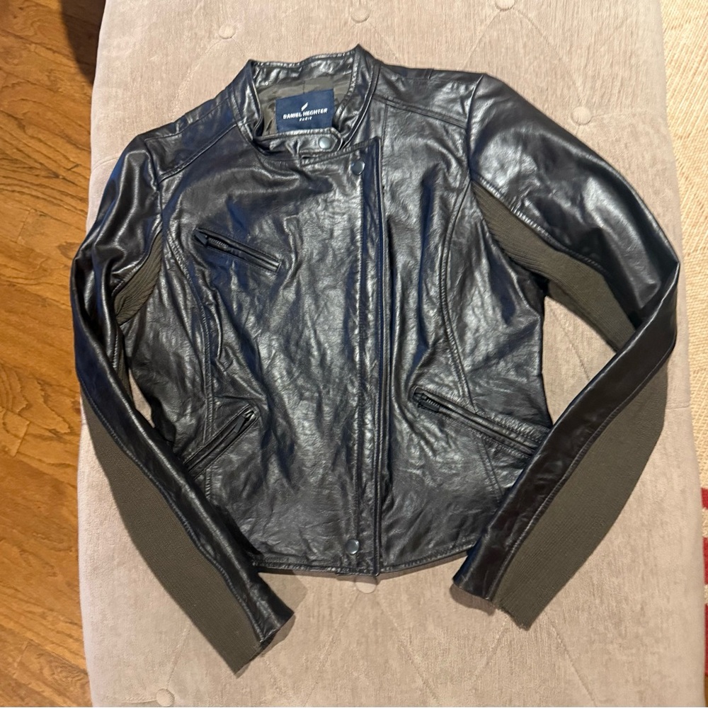 Daniel Hechter Paris Dark Brown Leather Biker Jacket Women's Size Large